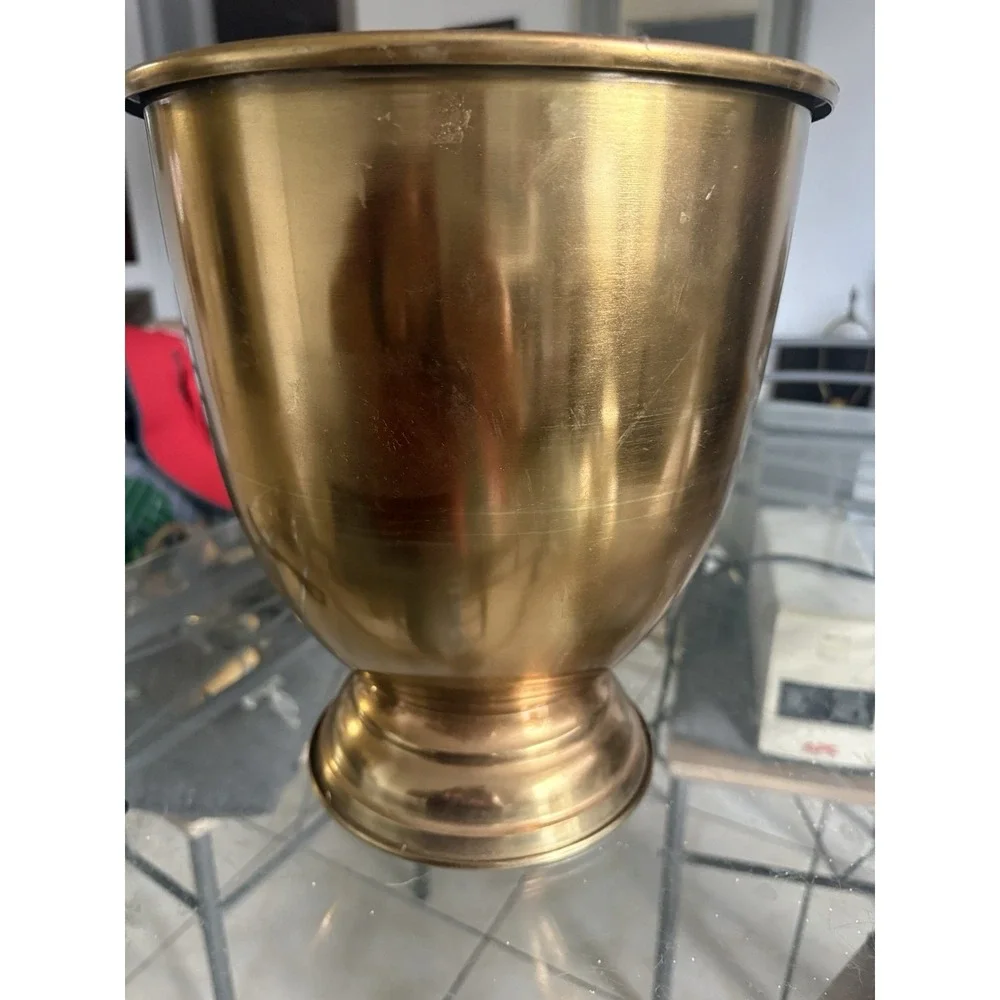Vintage Brass Pedestal Urn Planter Trophy Vase Heavy Gold Tone Metal 11